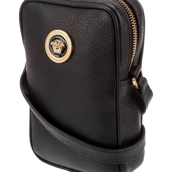 AUTHENTIC VERSACE unisex Leather Crossbody Bag GOLD MEDUSA GRECA - Picture 9 of 12
